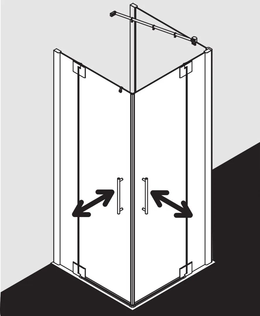 PASA XP PXEPL Eckeinstieg 2-teilig (Pendeltüren mit Festfeldern) - Halbteil links, Höhe 2000 mm, Wanneneinbaumaß 1180-1210 mm, Breitenverstellmaß 1170-1200 mm, Glasaußenkante 1155-1185 mm, Farbe Silber Mattglanz, Glas ESG Klar