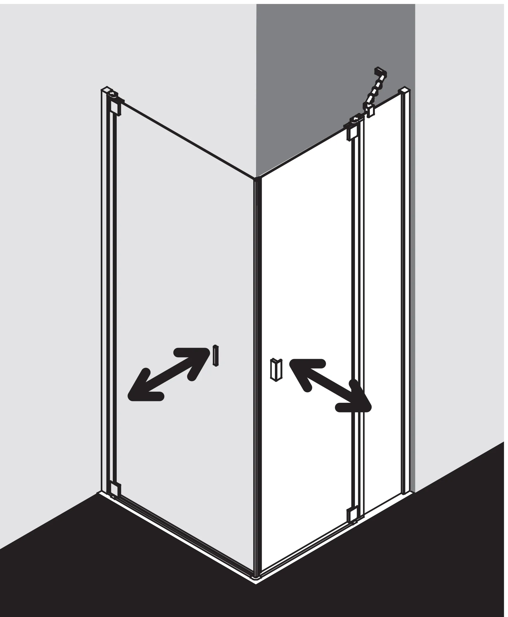 Kermi Duschtür 1-flügelig mit Festfeld rechts für Ecke „RAYA“ Glas Klar Dekor Stripe 4, Profile Silber Mattglanz, BV: 870 - 900 mm GAK: 855 - 885 mm WE: 880 - 910 mm H: 2000 mm Kermi Duschtür 1-flügelig mit Festfeld rechts für Ecke „RAYA“ Glas Klar Dekor Stripe 4, Profile Silber Mattglanz, BV: 870 - 900 mm GAK: 855 - 885 mm WE: 880 - 910 mm H: 2000 mm