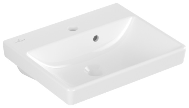 Handwaschbecken „Avento“, mit Überlauf, mittig, mit Hahnlochbohrung 45 × 37 cm in Weiß Alpin