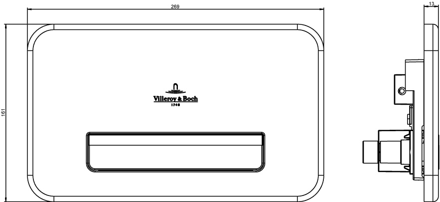 WC-Betätigungsplatte ViConnect Installationssysteme 922311, 269 x 161 x 13 mm, 2-Mengen-Spülung, Edelstahl