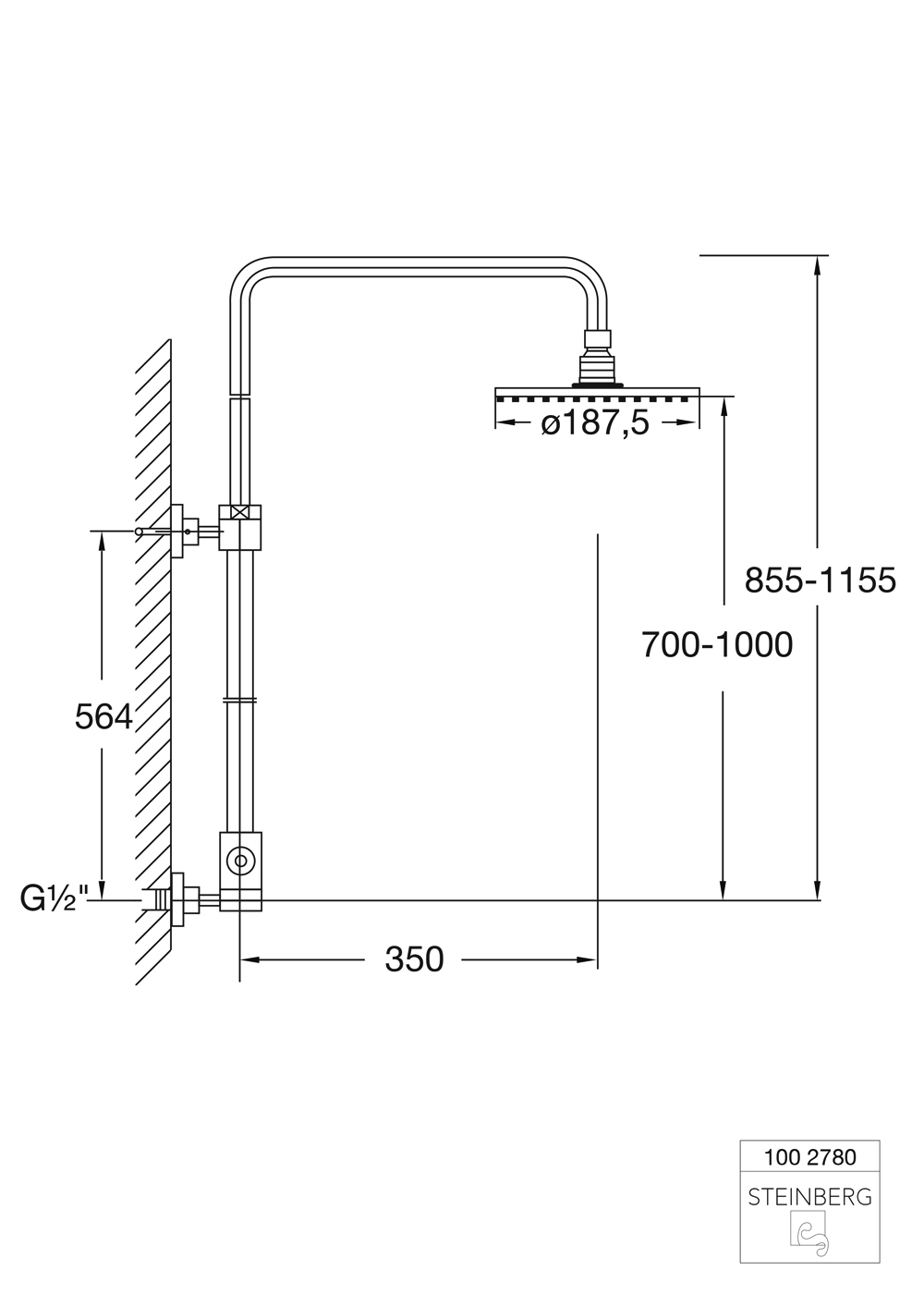 Serie 100 Brauseset mit integriertem Wandanschluss, Regenbrause ⌀ 18,75 cm Serie 100 Brauseset mit integriertem Wandanschluss, Regenbrause ⌀ 18,75 cm