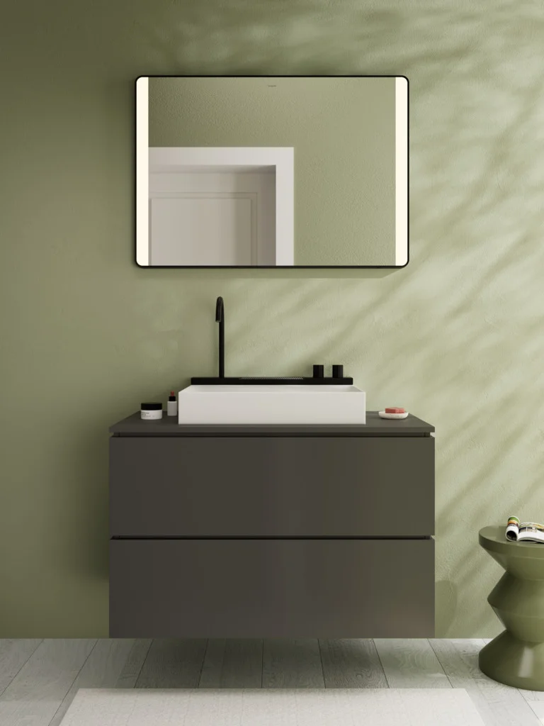 Hansgrohe Xarita Lite Q Spiegel mit seitlicher LED-Beleuchtung IR Sensor, Mattschwarz, Maße: 1000x700x30 mm