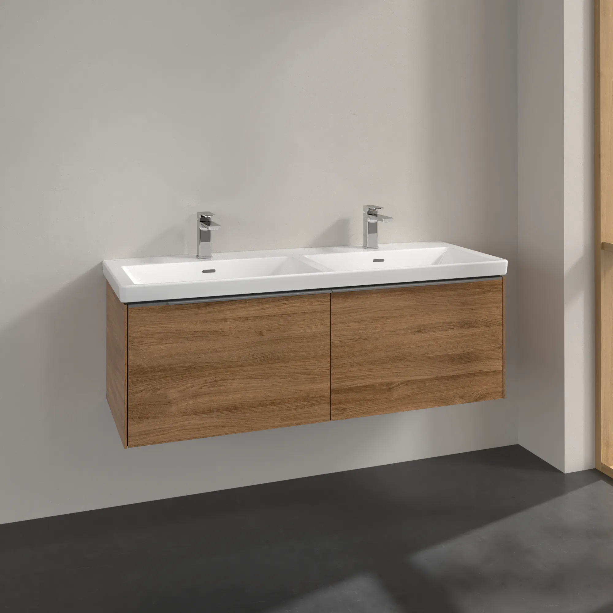 Villeroy & Boch Waschtischunterschrank „Subway 3.0“ für Schrank-Doppelwaschtisch 1272 × 429 × 478 mm Kansas Oak, für links und rechts