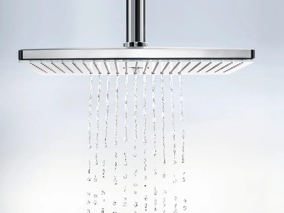 Hansgrohe Rainmaker Select Kopfbrause 460 3jet, weiß/chrom, Brausearm 450 mm, 18,4 l/min Durchfluss, abnehmbare Strahlscheibe und Kopfbrause