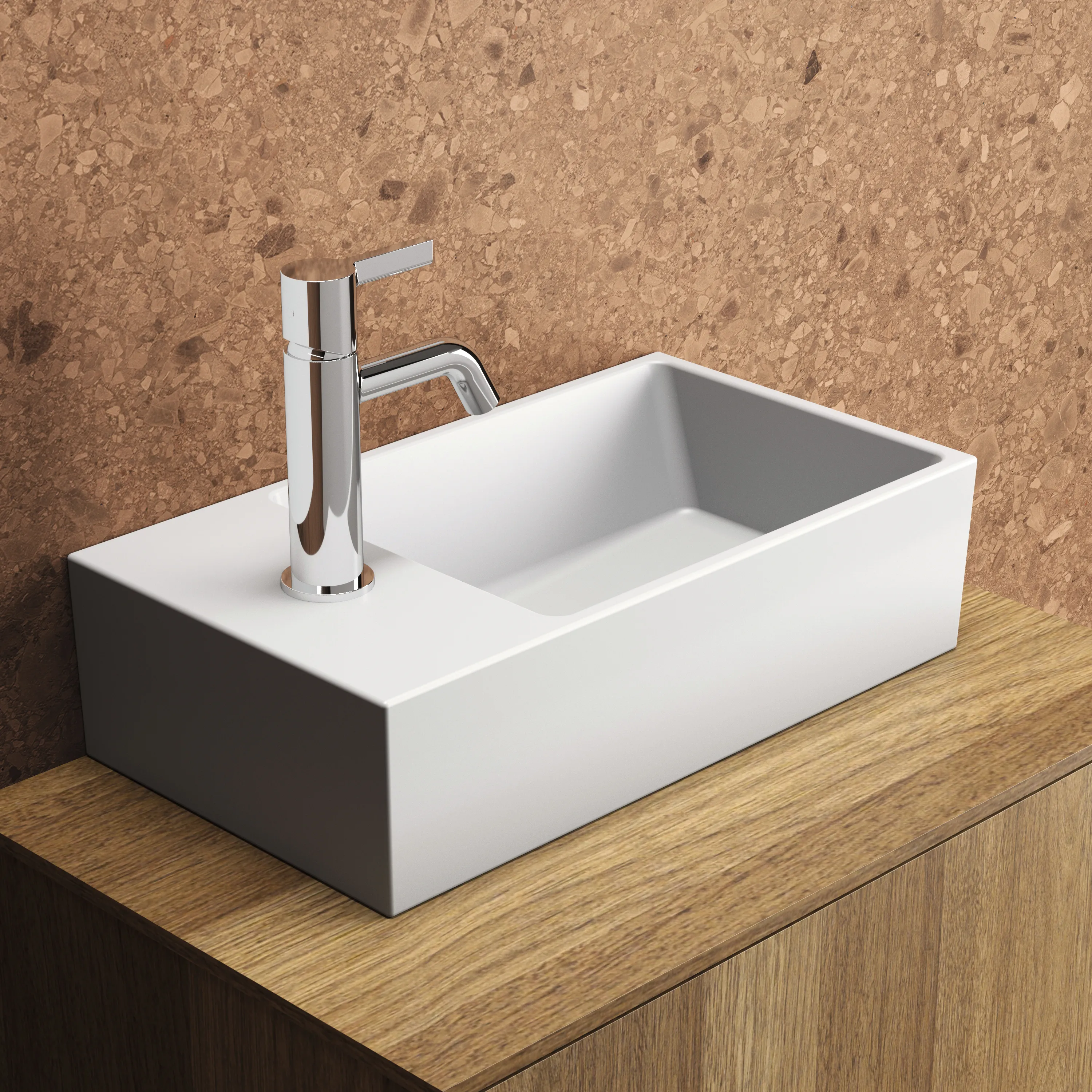 Ideal Standard Handwaschbecken Extra, Seidenweiß, 450x250x150 mm, 1 Hahnloch links mit Überlauf, geschliffene Unterseite Ideal Standard Handwaschbecken Extra, Seidenweiß, 450x250x150 mm, 1 Hahnloch links mit Überlauf, geschliffene Unterseite