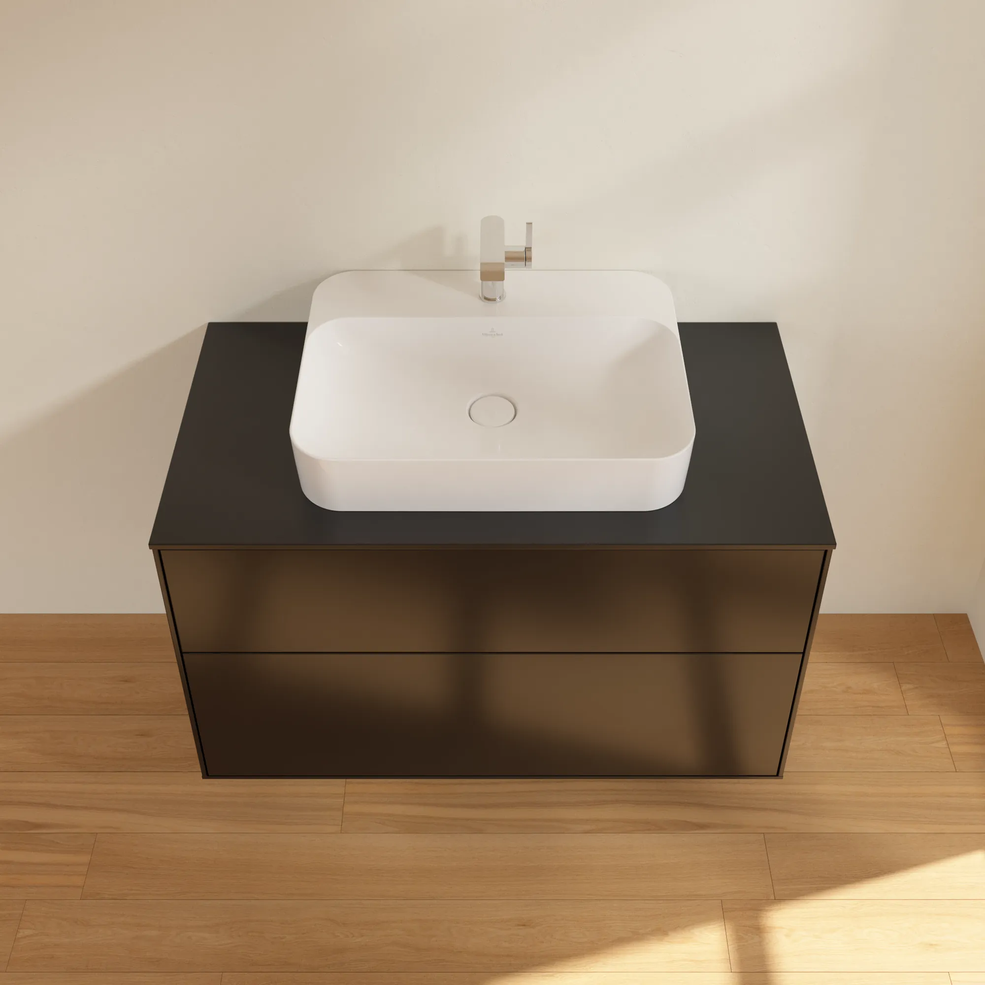 Villeroy & Boch Waschbeckenunterschrank Finion F35, 1000x603x501 mm, Black Matt Lacquer, mit SoftClosing und Push-to-open Funktion