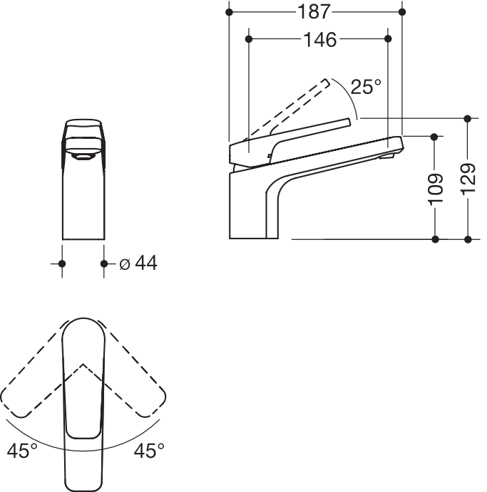 Einhand-Waschtischmischer „System-Armaturen“ Ausladung 187 mm