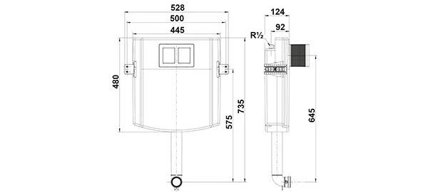 Installationssystem (LIS) INEO TW101 UP-Spülkasten für Stand-WC's schwitzwasserisoliert Zweimengenspülung 6/3l, passend zu H900100 H900101 H900102 H900103 H900104 H900105 H900106 H900107