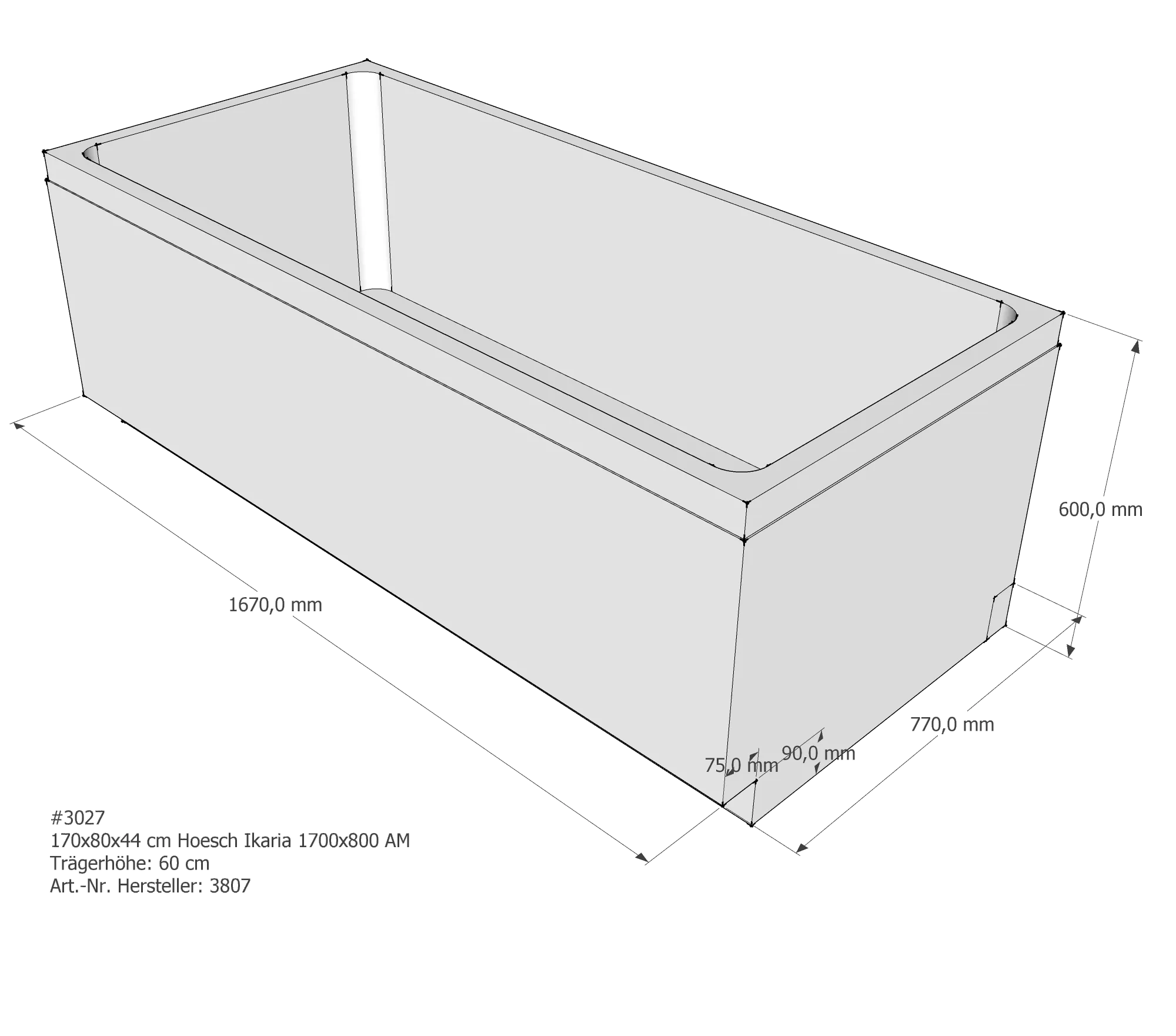 Badewannenträger passend für Hoesch Ikaria 170 × 80 × 44 cm