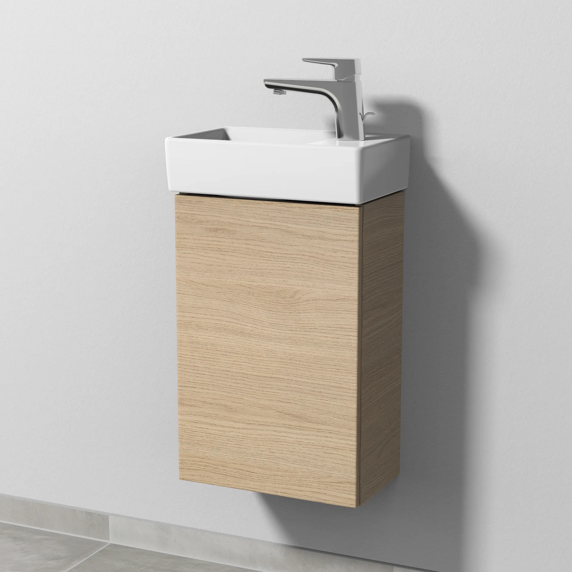 Sanipa Waschtischunterschrank „3way“ passend zu Keramik-Waschtische Avento von Villeroy & Boch 340 × 510 × 202 mm in Eiche Nordic, Anschlag links