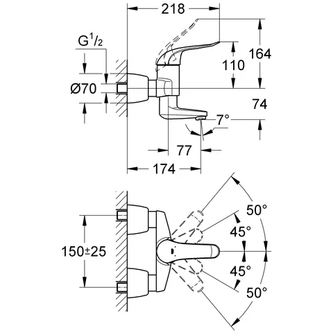 Grohe Euroeco Special Einhand-Waschtischbatterie, Wandmontage, 174mm Ausladung, 46mm Keramikkartusche, chrom Grohe Euroeco Special Einhand-Waschtischbatterie, Wandmontage, 174mm Ausladung, 46mm Keramikkartusche, chrom