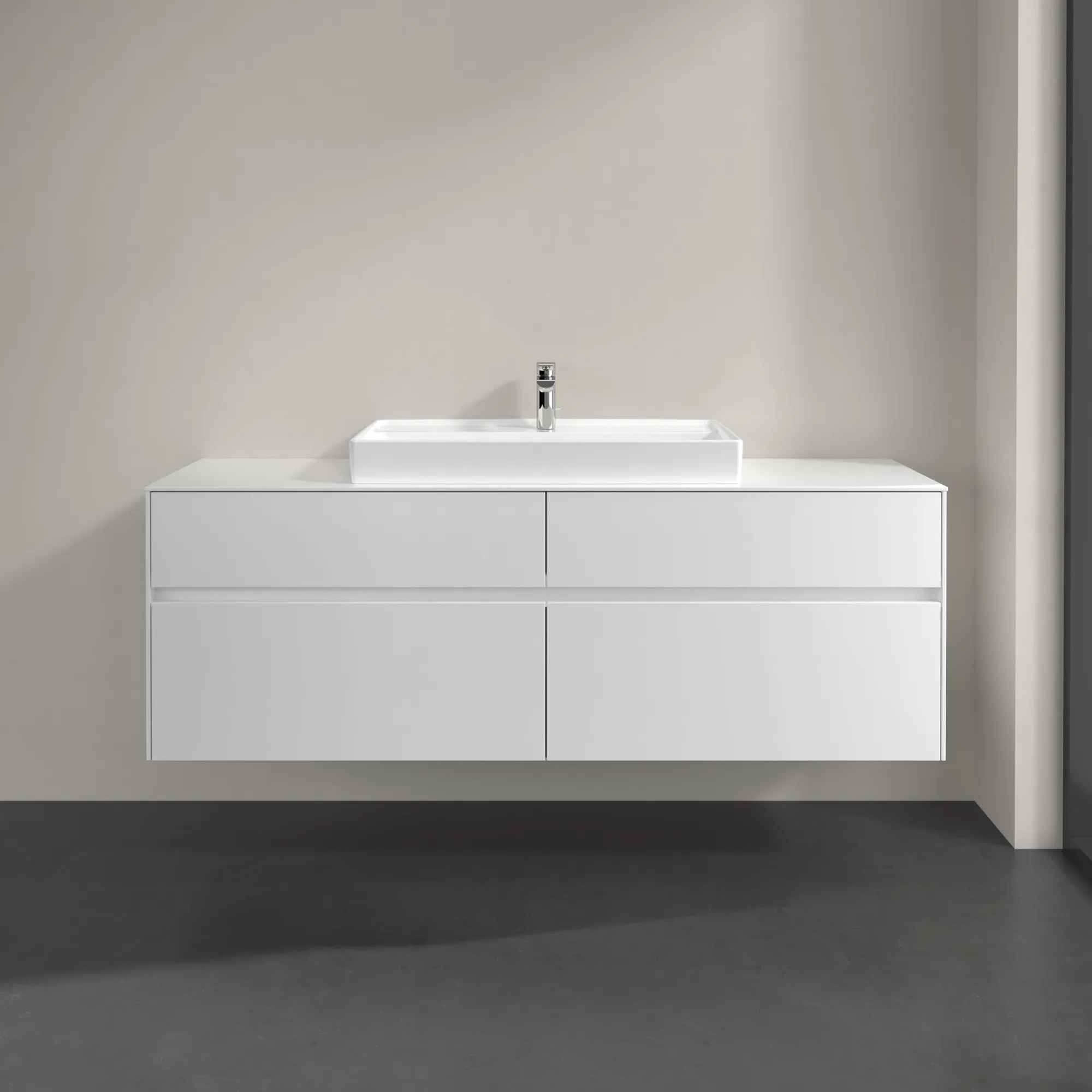Villeroy & Boch Waschtischunterschrank „Collaro“ 1600 × 548 × 500 mm Glossy White, ohne Beleuchtung, für Becken mittig