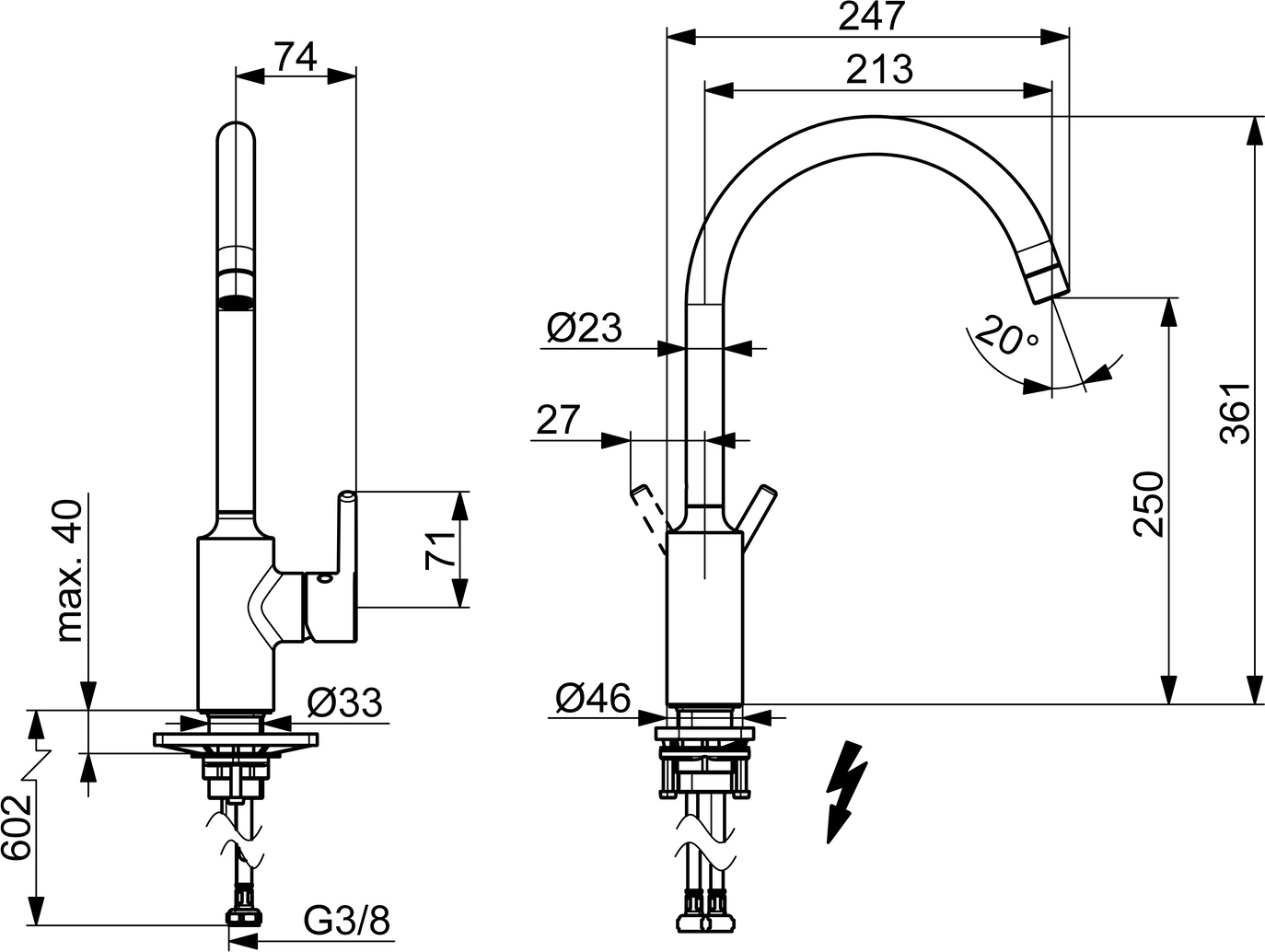 Hansa Einhand-Küchenarmatur Niederdruck „Vantis“ Ausladung 247 mm in chrom Hansa Einhand-Küchenarmatur Niederdruck „Vantis“ Ausladung 247 mm in chrom