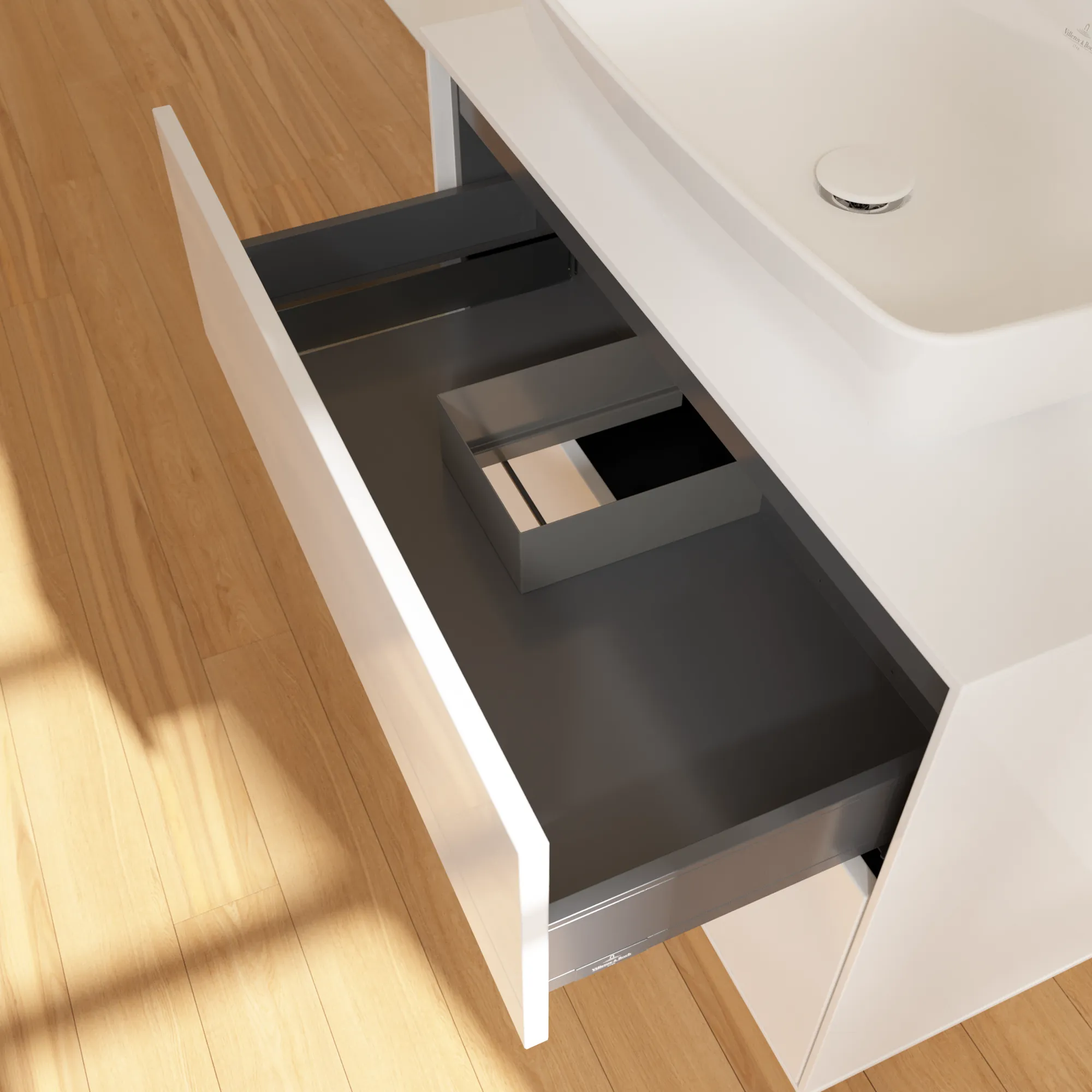 Villeroy & Boch Waschtischunterschrank „Finion“ für Schrankwaschtisch 800 × 603 × 501 mm Glossy White Lacquer, für Becken mittig, mit Hahnlochbohrung Villeroy & Boch Waschtischunterschrank „Finion“ für Schrankwaschtisch 800 × 603 × 501 mm Glossy White Lacquer, für Becken mittig, mit Hahnlochbohrung