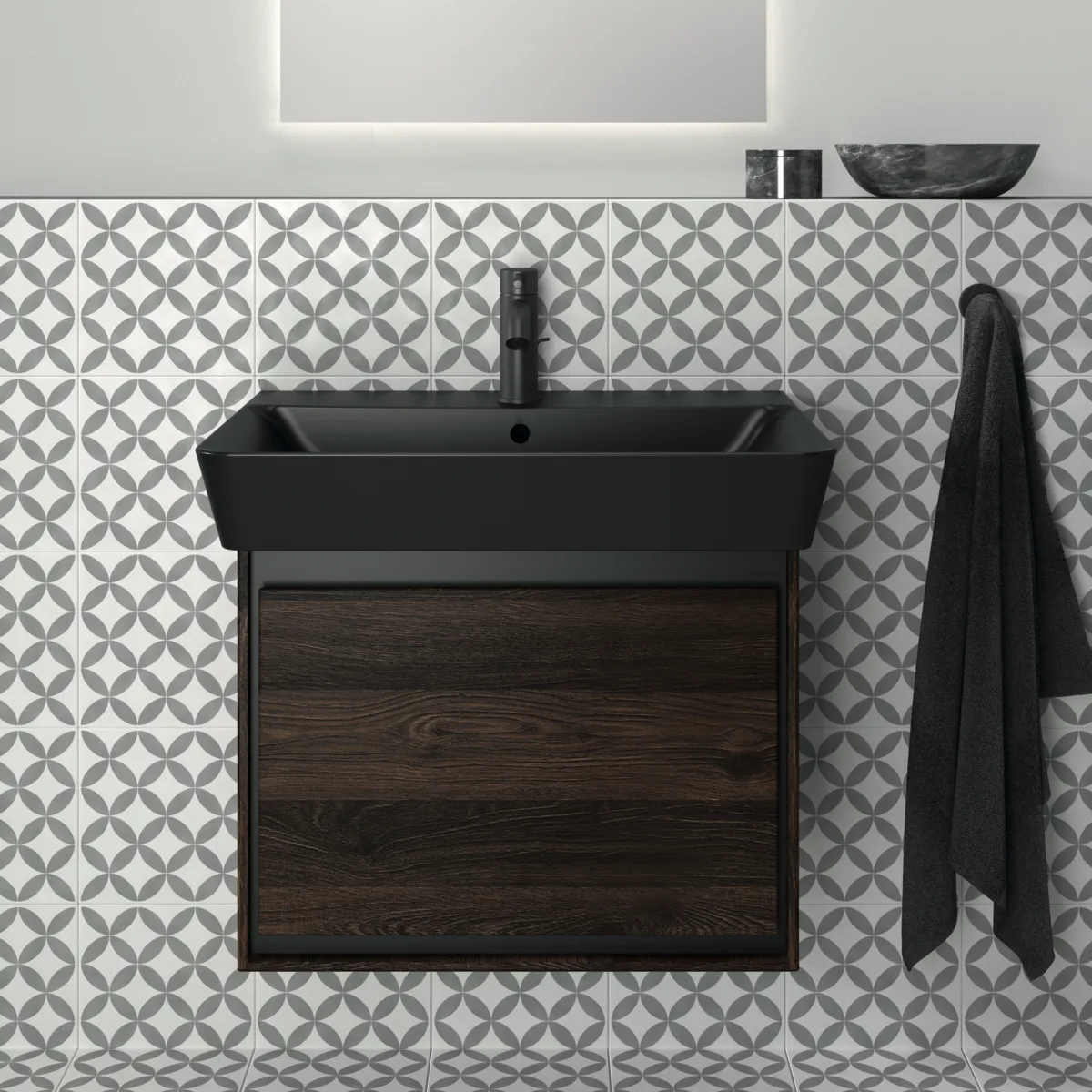 Waschbecken „ConnectAir“ 60 × 46 × 16 cm, Hahnlochposition mittig in Schwarz Matt