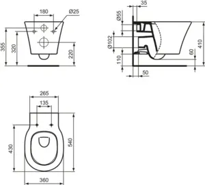 Wand-Tiefspül-WC-Kombipaket Connect Air, AQUABLADE, mit Softclosing, 365x540mm, Weiß