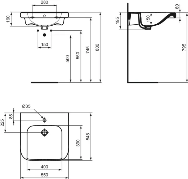 Ideal Standard Waschbecken „Contour21+“, Hahnlochposition mittig Ideal Standard Waschbecken „Contour21+“, Hahnlochposition mittig