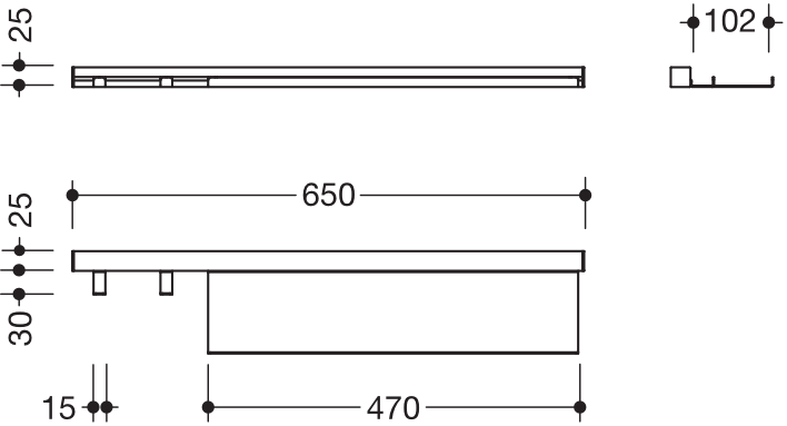 HEWI Ablage pulverbeschichtet in 65 × 2,5 × 13 cm