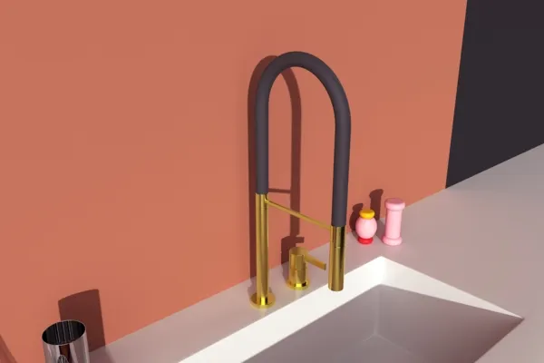 2-Loch Küchenarmatur Gusto Ausladung 225mm Semi-Pro 2-Funktionsbrause Brushed Gold 2-Loch Küchenarmatur Gusto Ausladung 225mm Semi-Pro 2-Funktionsbrause Brushed Gold