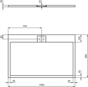 Ideal Standard Rechteck-Brausewanne Ultra Flat S i.life 1400x900x30mm Carraraweiß