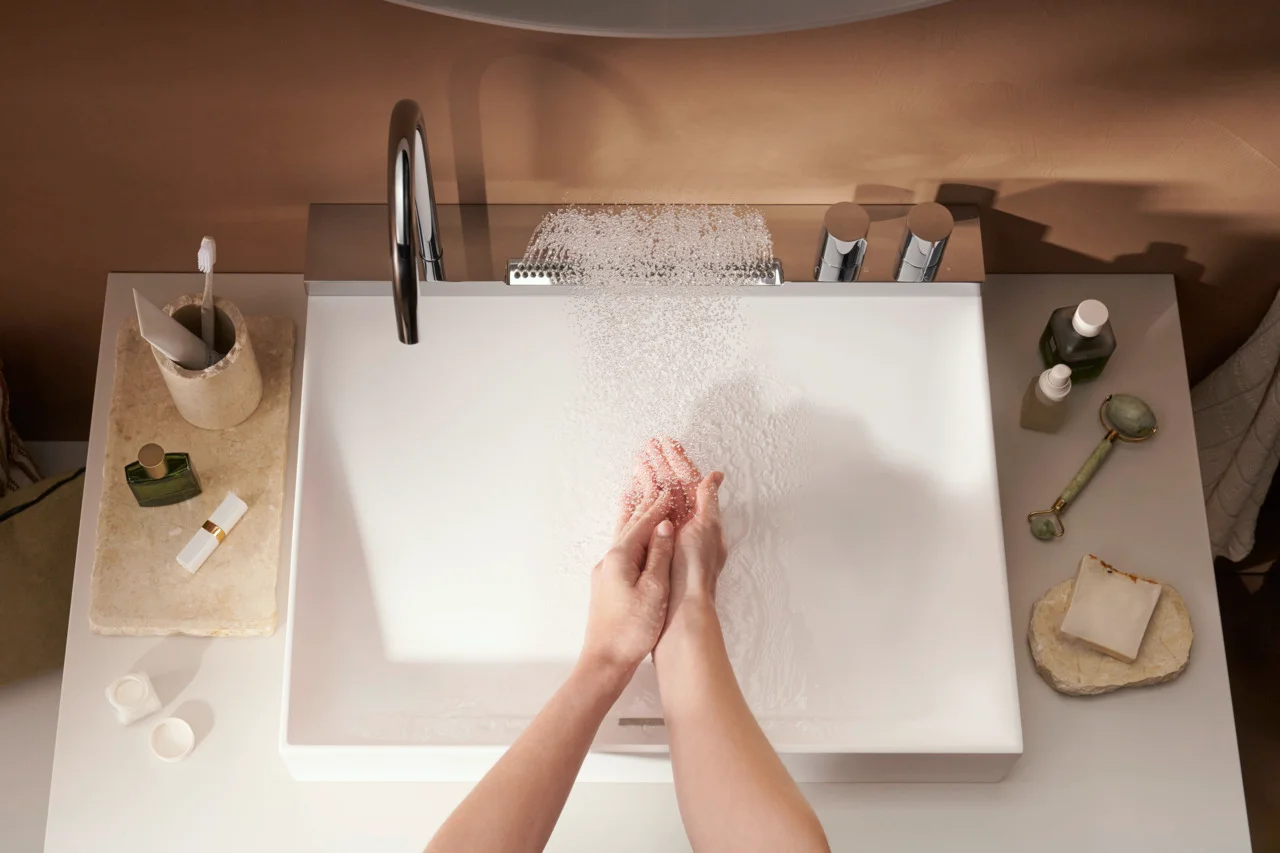 Hansgrohe Avalegra AquaUnit 58 cm, Chrom, matt, Aufsatz und wandhängend, 580x475x100 mm, Schwenkauslauf, Laminarstrahl & Rain, QuickClean+, Thermostatkartusche Hansgrohe Avalegra AquaUnit 58 cm, Chrom, matt, Aufsatz und wandhängend, 580x475x100 mm, Schwenkauslauf, Laminarstrahl & Rain, QuickClean+, Thermostatkartusche