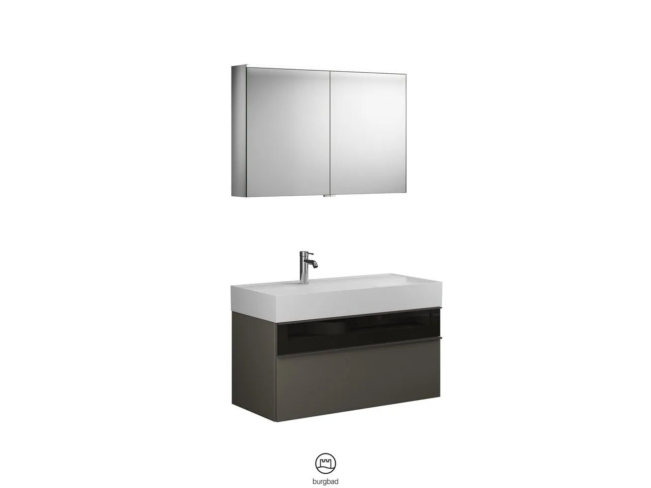 Burgbad Yumo Badmöbelset SFKZ102, Spiegelschrank mit Mineralguss-Waschtisch und -Unterschrank, Breite 1015 mm, Tiefe 470 mm