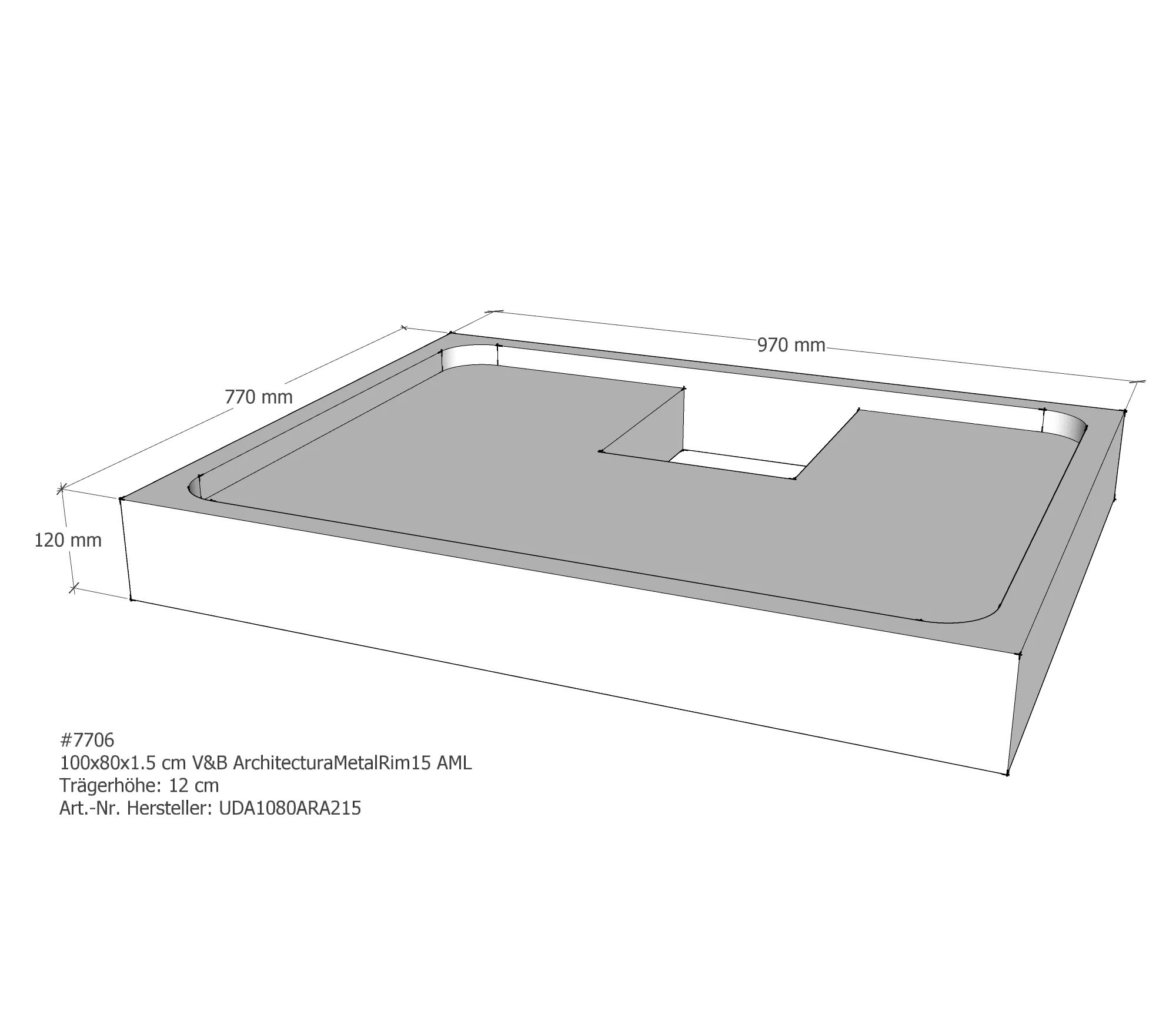 Duschwannenträger passend für Villeroy & Boch Architectura MetalRim 100 × 80 × 1,5 cm Breite: 80 cm / Länge: 100 cm