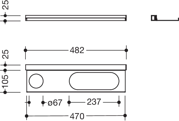 HEWI Ablage in 48,2 × 2,5 × 10,2 cm