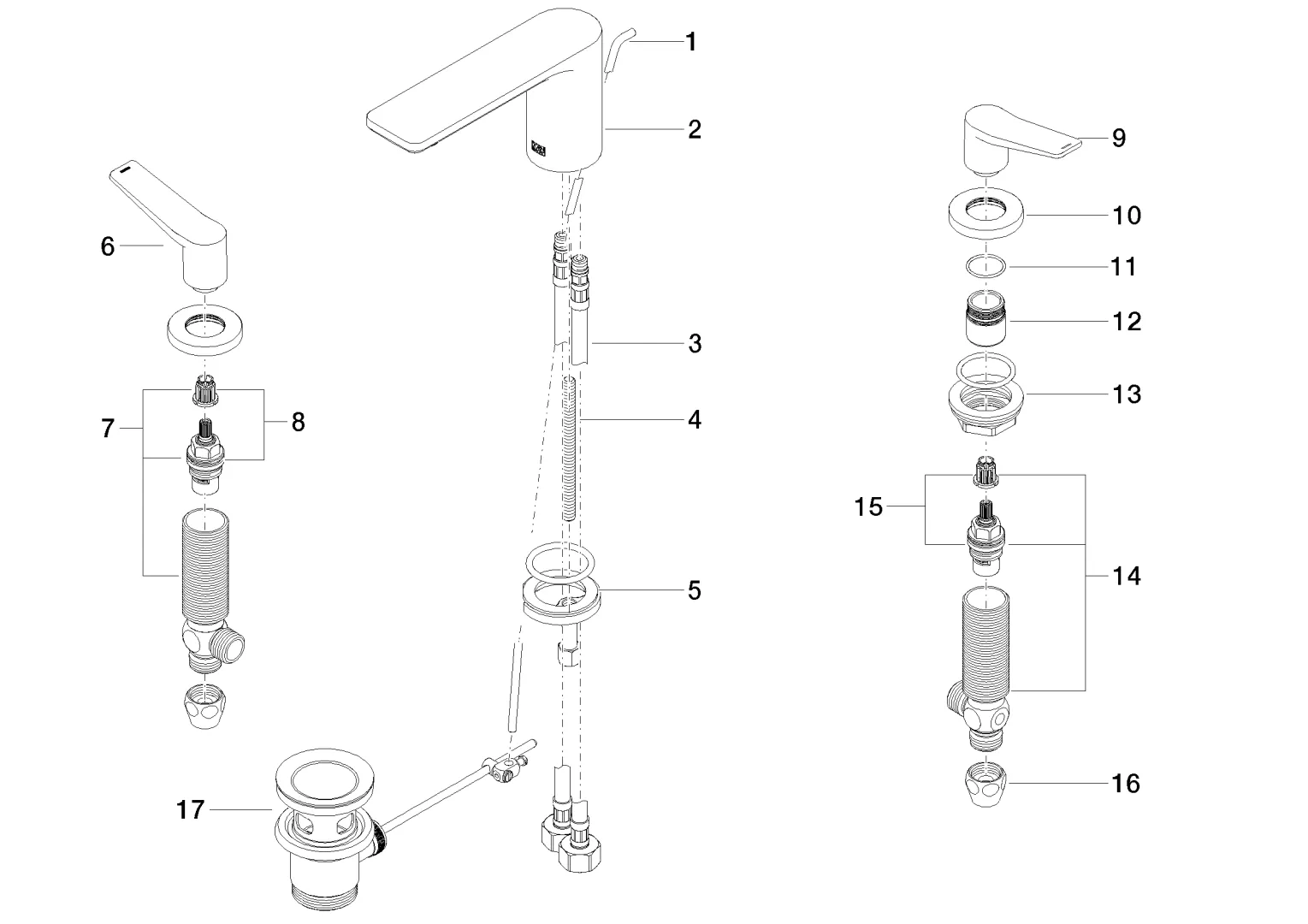 Dornbracht LISSE Waschtisch-Dreilochbatterie mit Ablaufgarnitur Dark Platinum gebürstet
