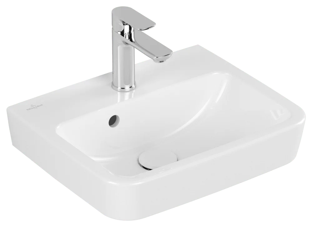 Villeroy & Boch Handwaschbecken O.novo, Eckig, 450x370x160 mm, Weiß Alpin AntiBac CeramicPlus, mit Überlauf, für 3-Loch-Armatur Villeroy & Boch Handwaschbecken O.novo, Eckig, 450x370x160 mm, Weiß Alpin AntiBac CeramicPlus, mit Überlauf, für 3-Loch-Armatur