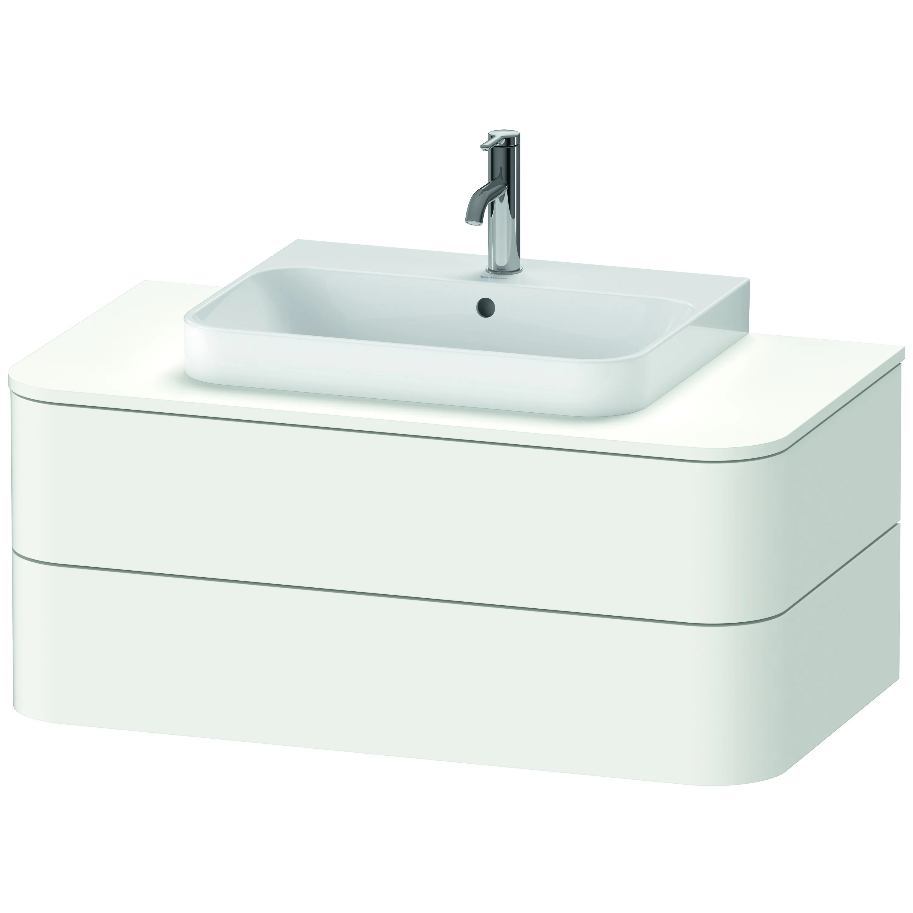 Duravit Waschtischunterschrank wandhängend „Happy D.2 Plus“ 100 × 40,8 × 55 cm Weiß Seidenmatt Becken: mittig / Beleuchtung: ohne / Front- & Korpusfarbe: Weiß Seidenmatt / Größe: 100 × 55 × 40,8 cm / Oberfläche: Lack / Schubladen: 2
