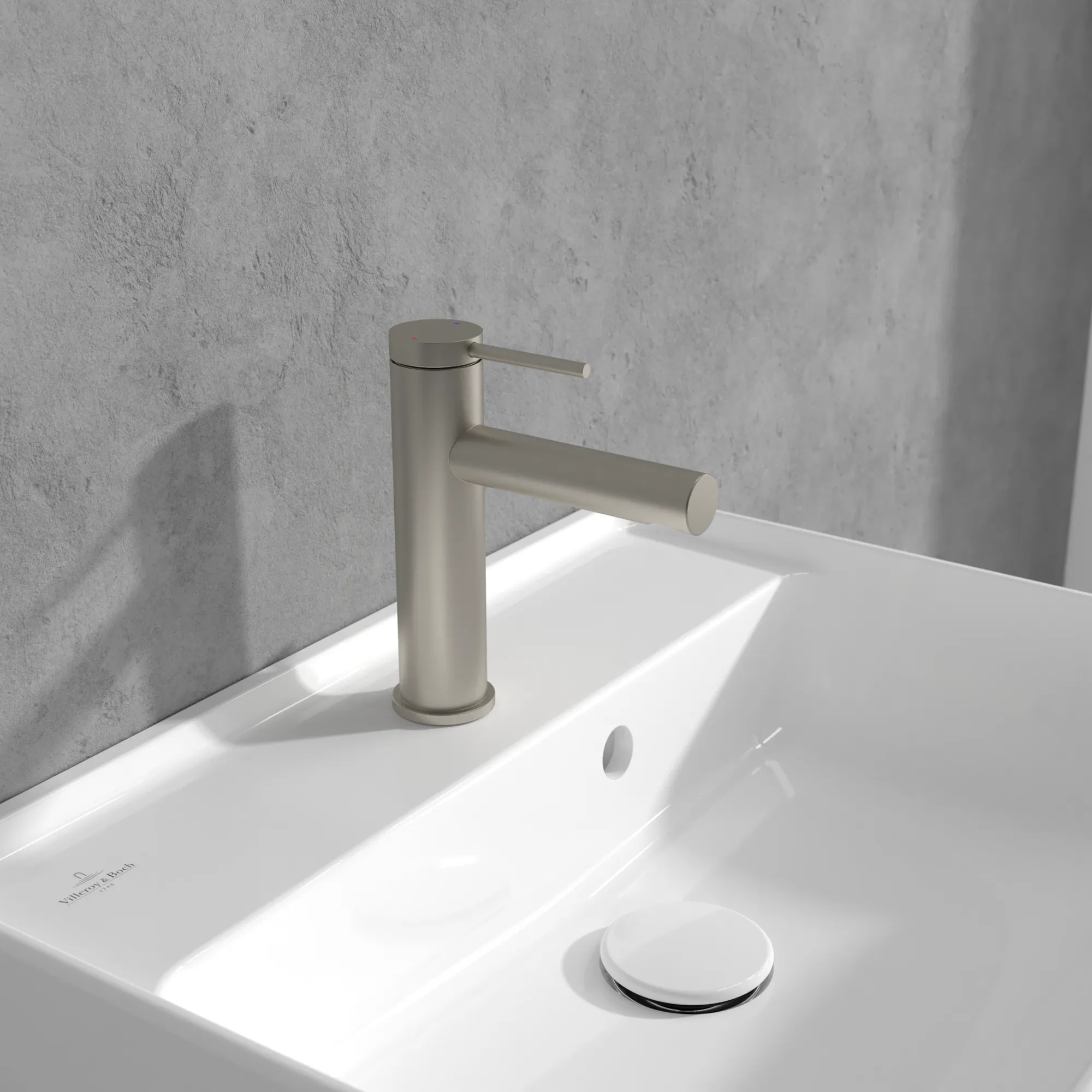 Villeroy & Boch Einhebel-Waschtischarmatur Loop & Friends, Brushed Nickel Matt, 45 x 149 x 166 mm, SmartPressure, AirPlus Villeroy & Boch Einhebel-Waschtischarmatur Loop & Friends, Brushed Nickel Matt, 45 x 149 x 166 mm, SmartPressure, AirPlus