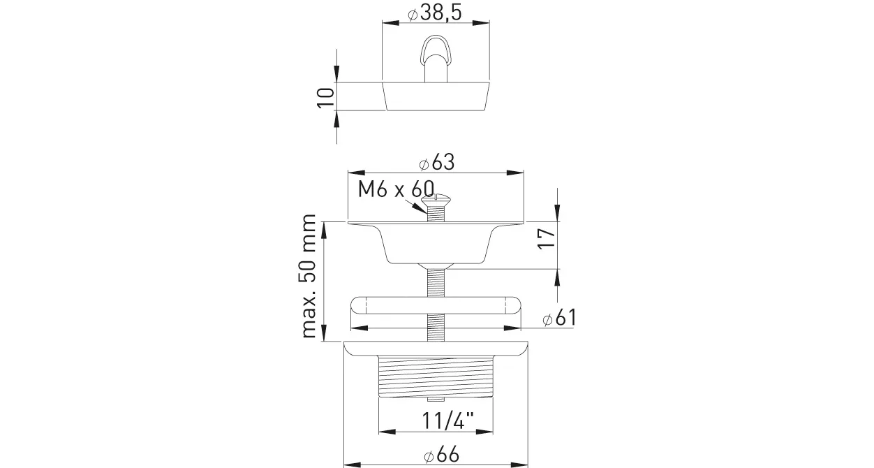 Universalventil 1 1/4″ x D= 63 mm Messing, Sieb poliert schwere Ausführung Universalventil 1 1/4″ x D= 63 mm Messing, Sieb poliert schwere Ausführung