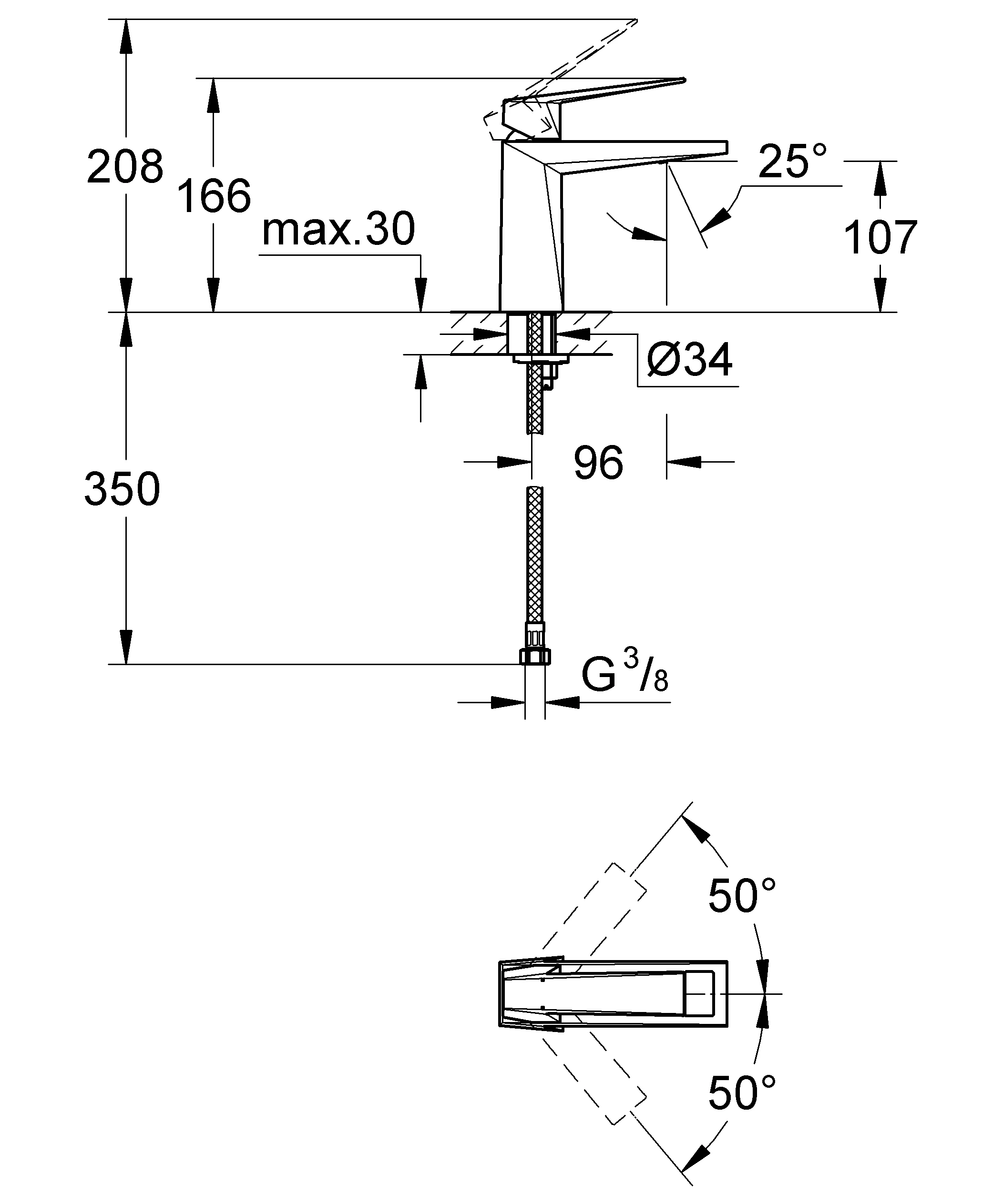 Einhand-Waschtischbatterie Allure Brilliant 24342, M-Size, Einlochmontage, glatter Körper, chrom