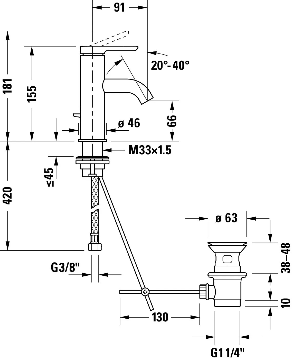 C.1 Einhebel-Waschtischmischer S Höhe 155 Ausladung 91 mm