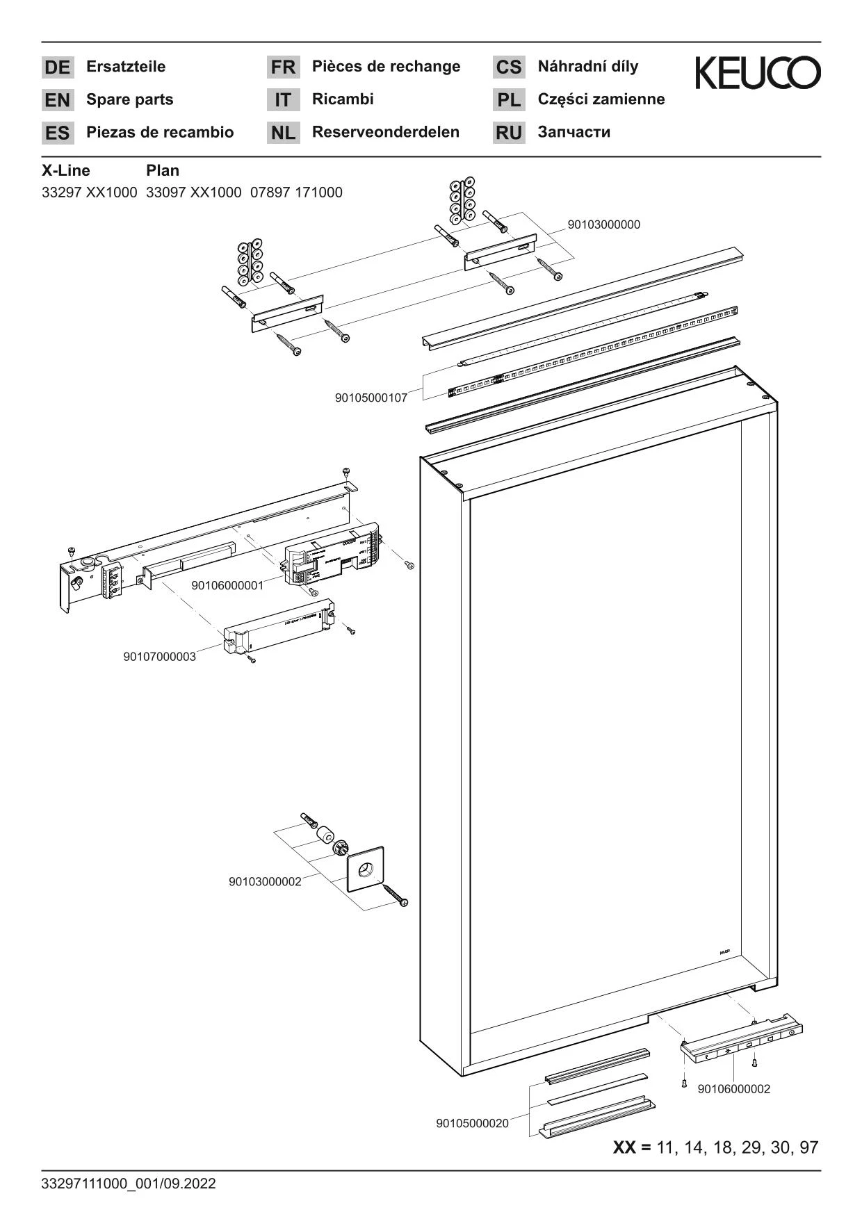 X-Line 33297291000 Lichtspiegel X-Line 460 × 850 × 105 mm inox