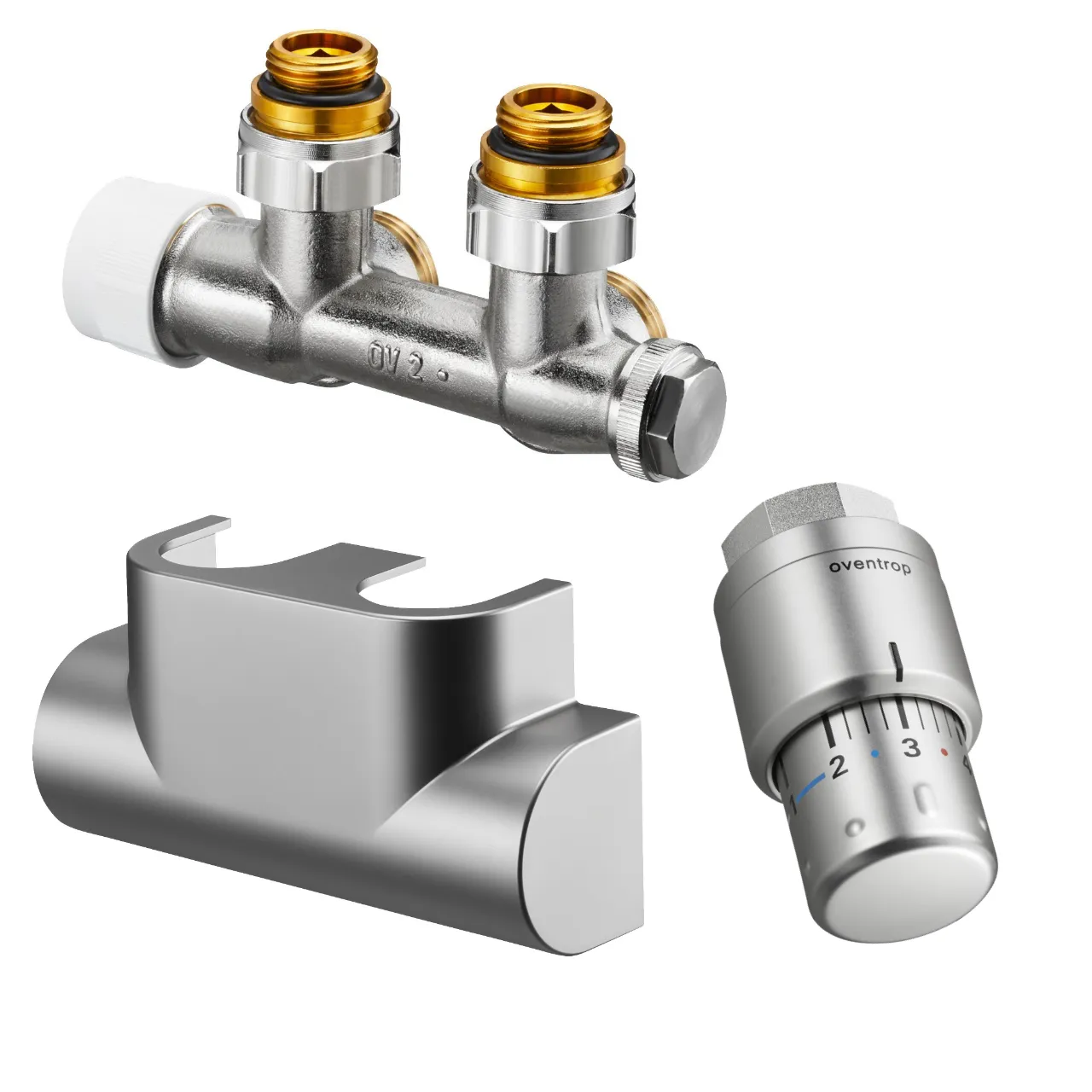 Design in Bad Anschlussgarnitur inkl. Thermostat für Heizkörper mit 50 mm Anschluss Eckform „Multiblock T“ in edelstahl