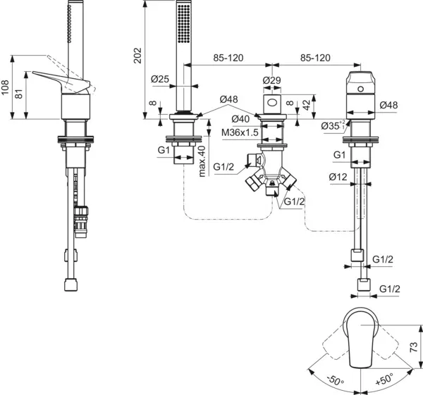Badearmatur für Wannenrand La Dolce Vita ohne Auslauf mit Handbrause-Set Brushed Gold Badearmatur für Wannenrand La Dolce Vita ohne Auslauf mit Handbrause-Set Brushed Gold