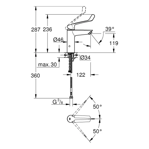 Grohe Eurosmart Professional (2021) Einhand-Waschtischbatterie, M-Size, thermischer Verbrühschutz, langer Hebel, chrom Grohe Eurosmart Professional (2021) Einhand-Waschtischbatterie, M-Size, thermischer Verbrühschutz, langer Hebel, chrom