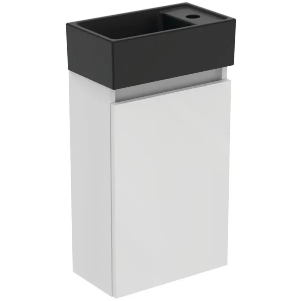 Möbelpaket Eurovit+ Handwaschbecken rechts 37cm Schwarz und Unterschrank 36cm mit Tür Hochglanz grau lackiert