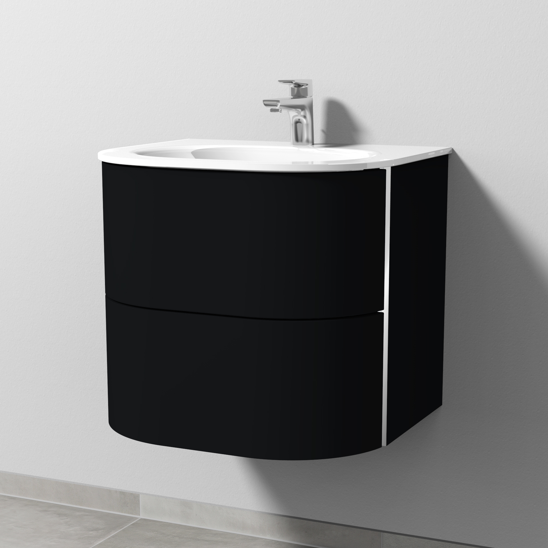 Sanipa Glas-Waschtisch-Set mit Waschtischunterschrank „4balance“ 58,4 × 51,4 × 52,2 cm in Schwarz-Matt, ohne Beleuchtung
