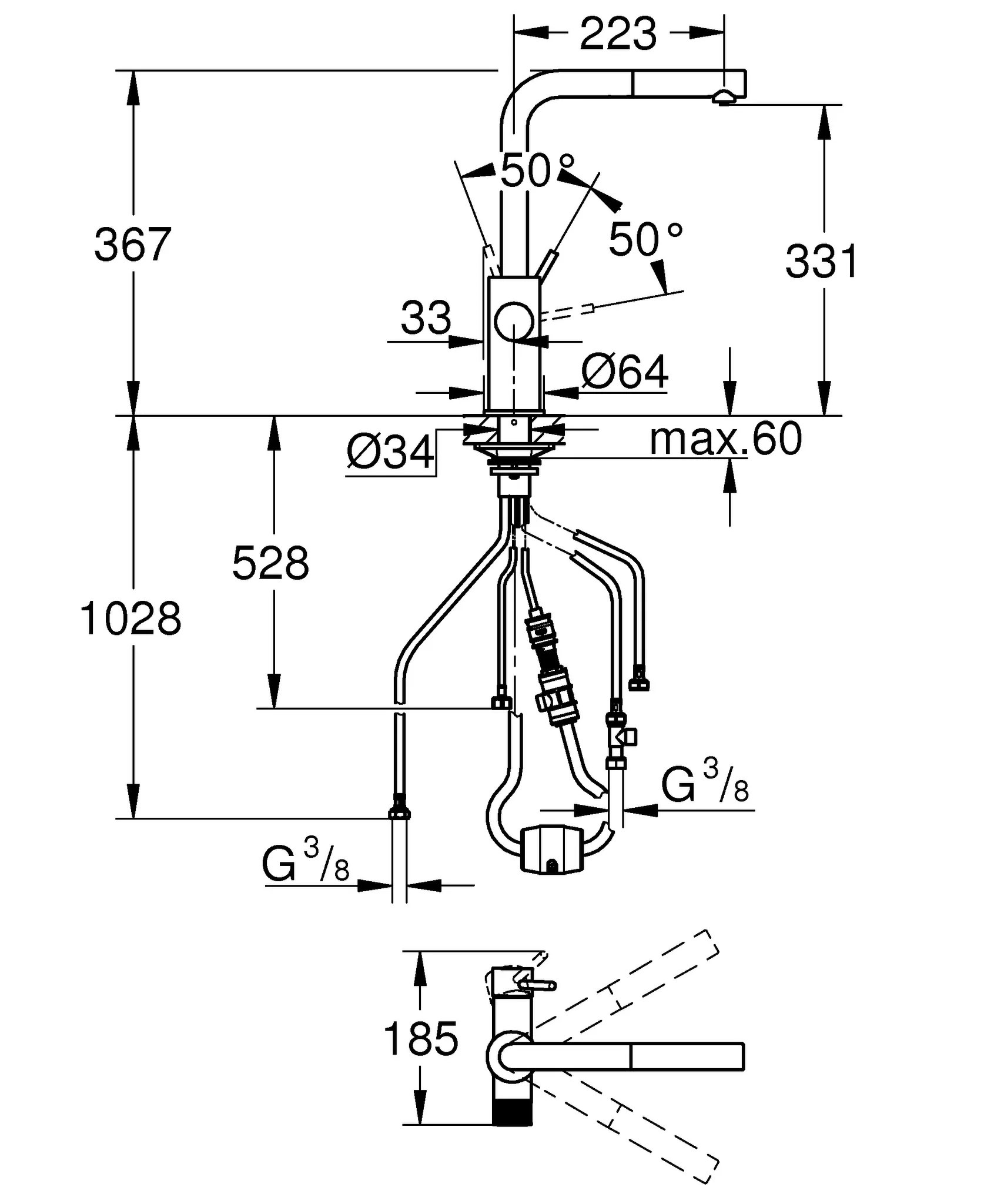 Grohe Blue Pure Minta, Einhand-Spültischbatterie mit herausziehbarem Mousseurauslauf Grohe Blue Pure Minta, Einhand-Spültischbatterie mit herausziehbarem Mousseurauslauf