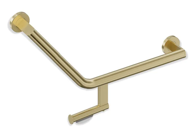 HEWI System 900 Winkelgriff mit WC-Papierrollenhalter, Edelstahl PVD, 620 mm Achsmaß, links HEWI System 900 Winkelgriff mit WC-Papierrollenhalter, Edelstahl PVD, 620 mm Achsmaß, links