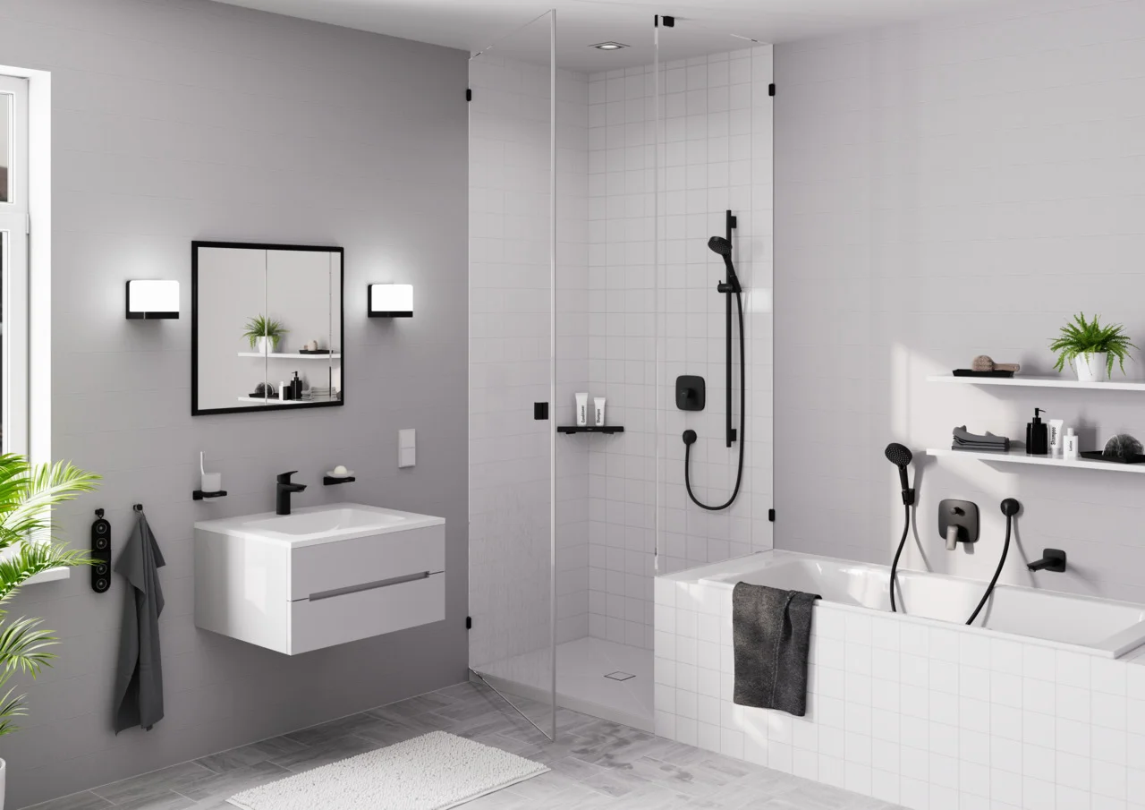 Hansgrohe Logis Einhebel-Brausemischer Unterputz mattschwarz, max. Durchfluss 29,3 l/min bei 3 bar, einstellbare Temperaturbegrenzung, Geräuschgruppe I, Durchflussklasse B, Betriebsdruck 1-10 bar