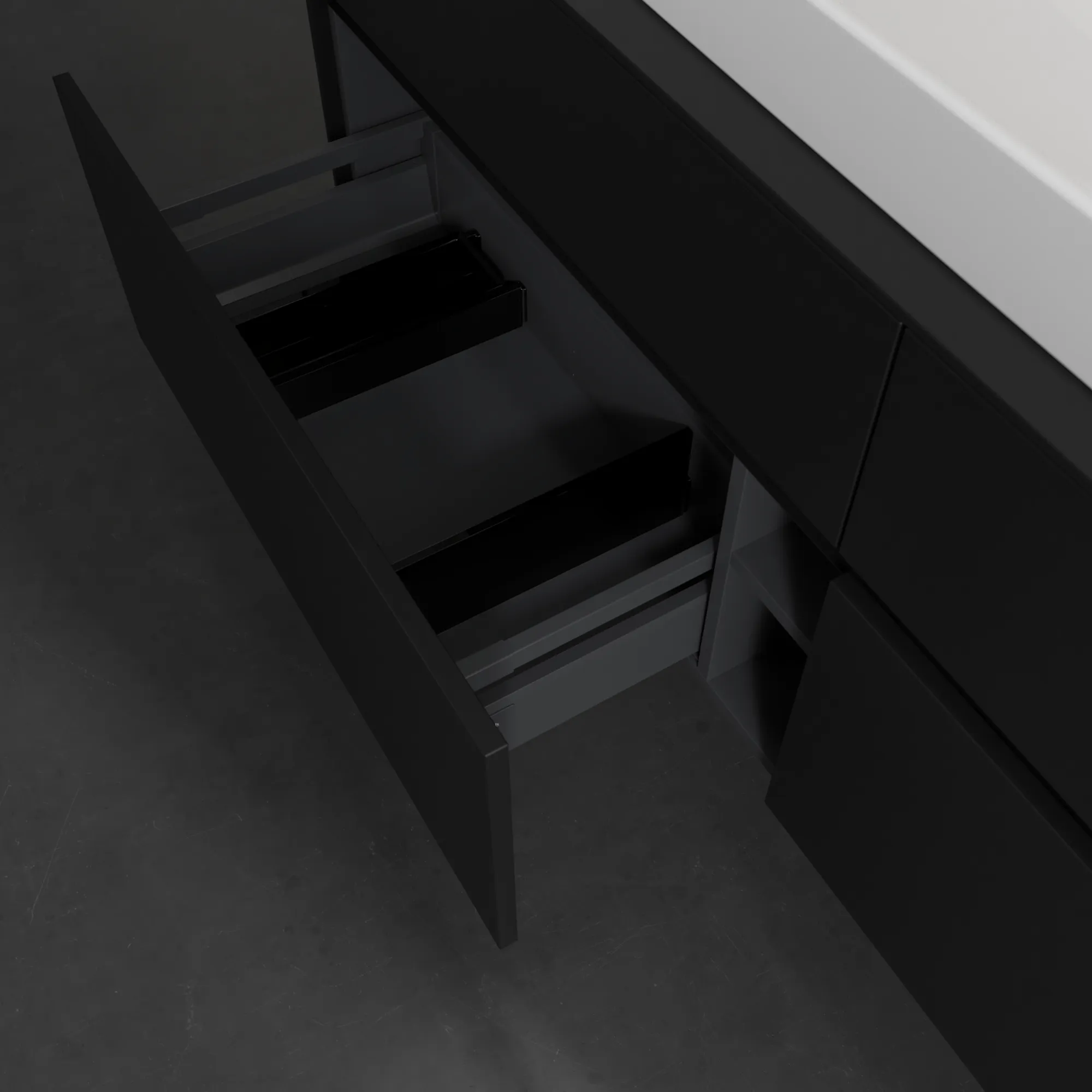Villeroy & Boch Waschtischunterschrank „Collaro“ 1600 × 548 × 500 mm Volcano Black, mit Beleuchtung, für Becken mittig
