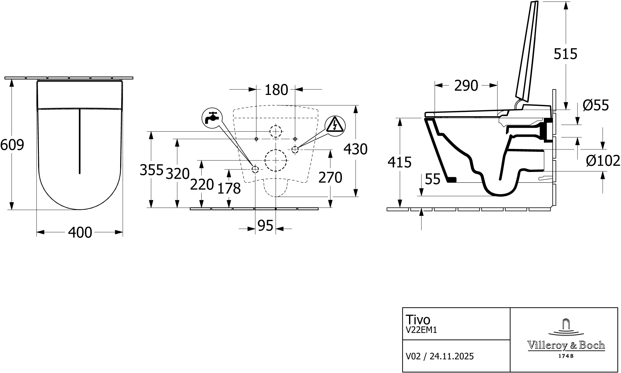 Villeroy & Boch Dusch-WC Tivo, Weißen Alpin, oval, spülrandlos, 400 x 609 x 430 mm, mit Sitzheizung, Warmwasserzufuhr, Geruchsabsaugung und InvisibleJet-Technologie