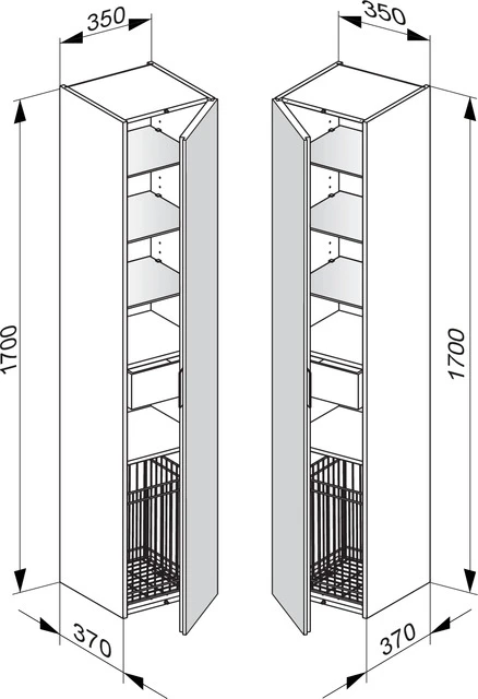 Edition 11 Hochschrank mit Wäschekorb 1-türig, Anschlag rechts 350 x 1700 x 370 mm trüffel/Glas trüffel