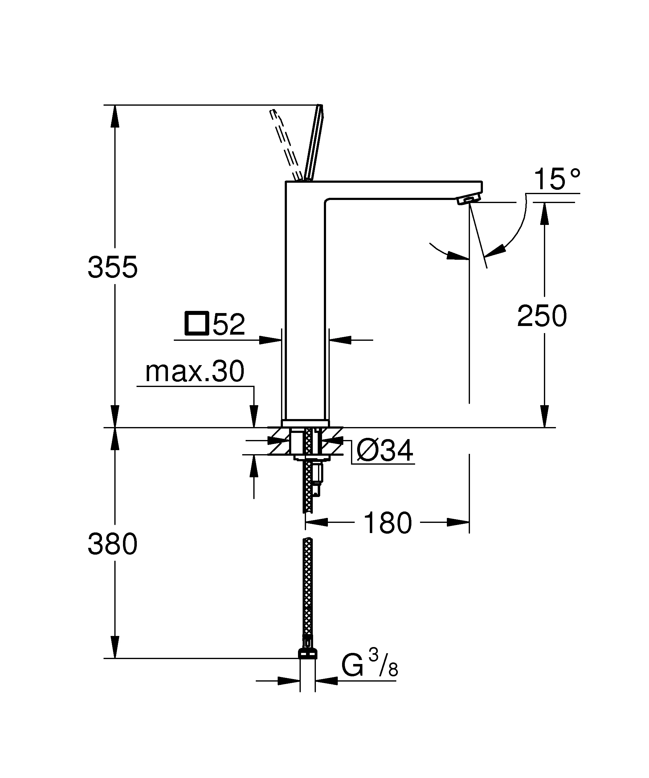 Einhand-Waschtischbatterie Eurocube Joy 23661, XL-Size, Einlochmontage, für freistehende Waschschüsseln, glatter Körper, chrom