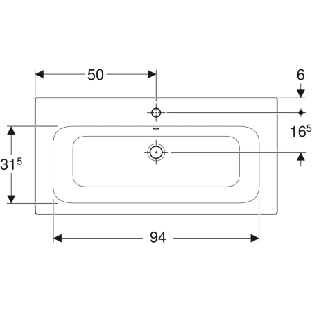Geberit „Renova Plan“, mit Überlauf, Hahnlochposition mittig in weiß alpin