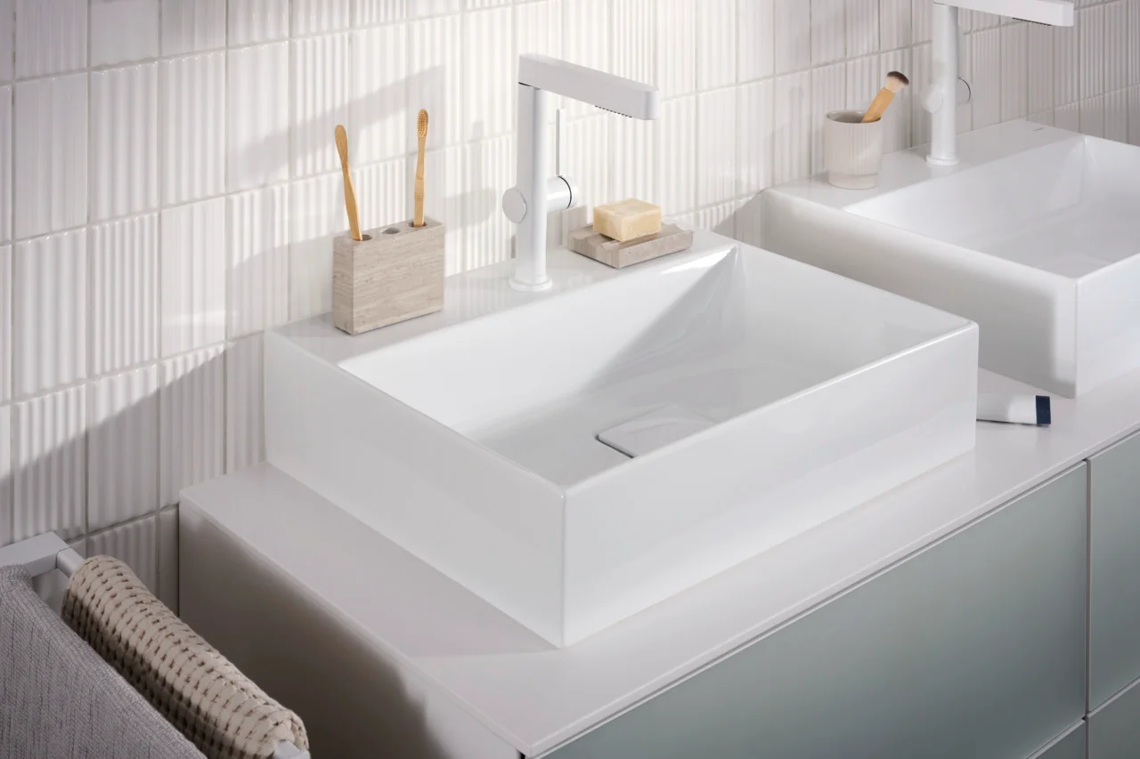 Hansgrohe Xevolos E Aufsatzwaschtisch, Keramik, weiß, 600x480 mm, 140 mm Höhe, ohne Hahnloch und Überlauf